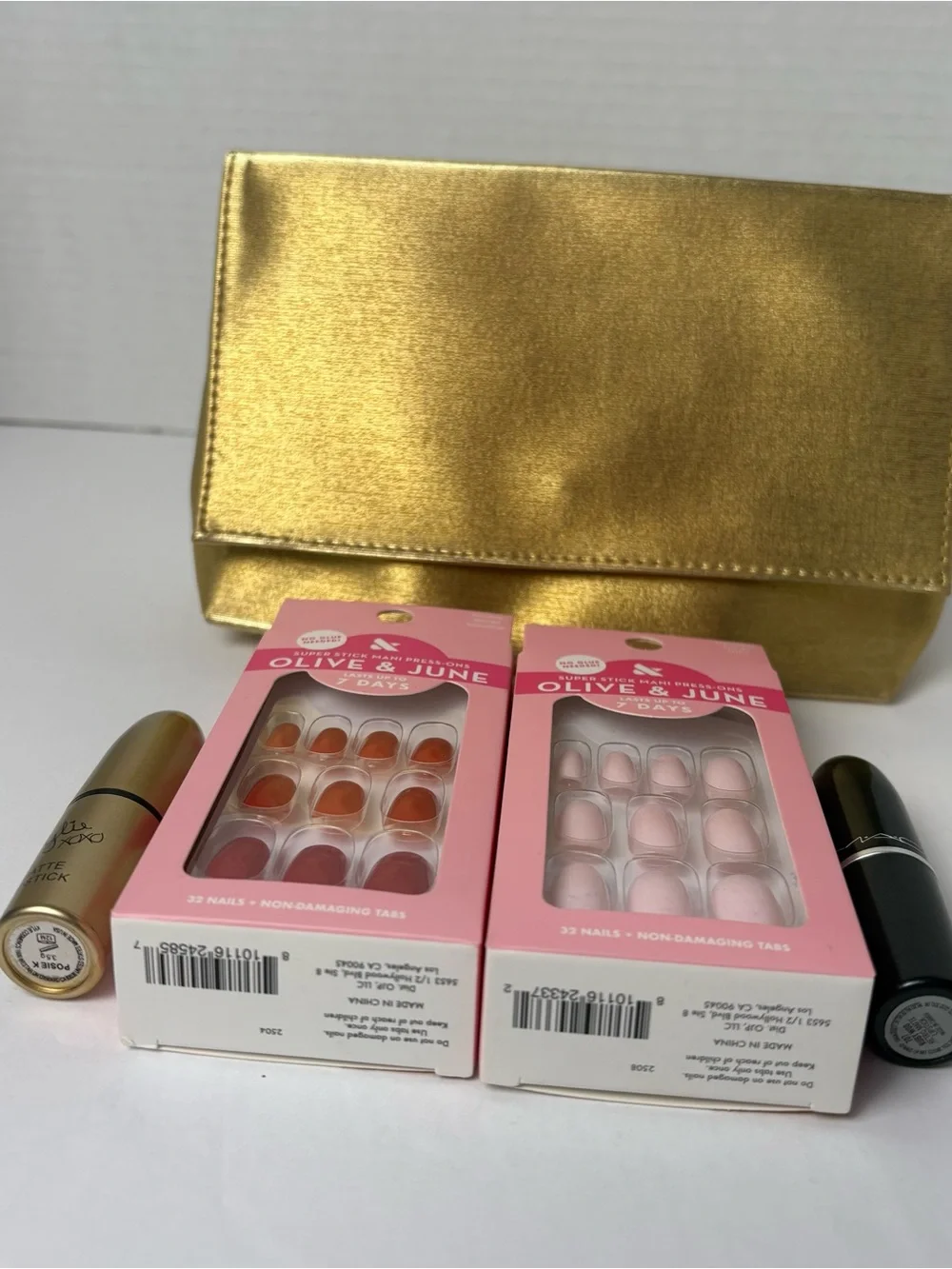 5pc bundle-Estee Lauder gold, metallic cosmetic makeup bag or clutch& Kylie &